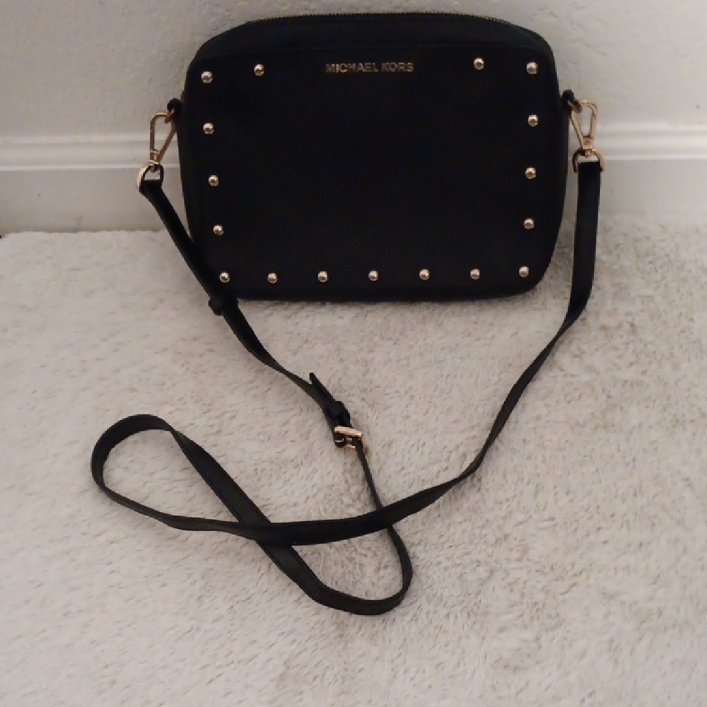 Michael Kors Preloved Black Crossbody Bag with Gold Studs